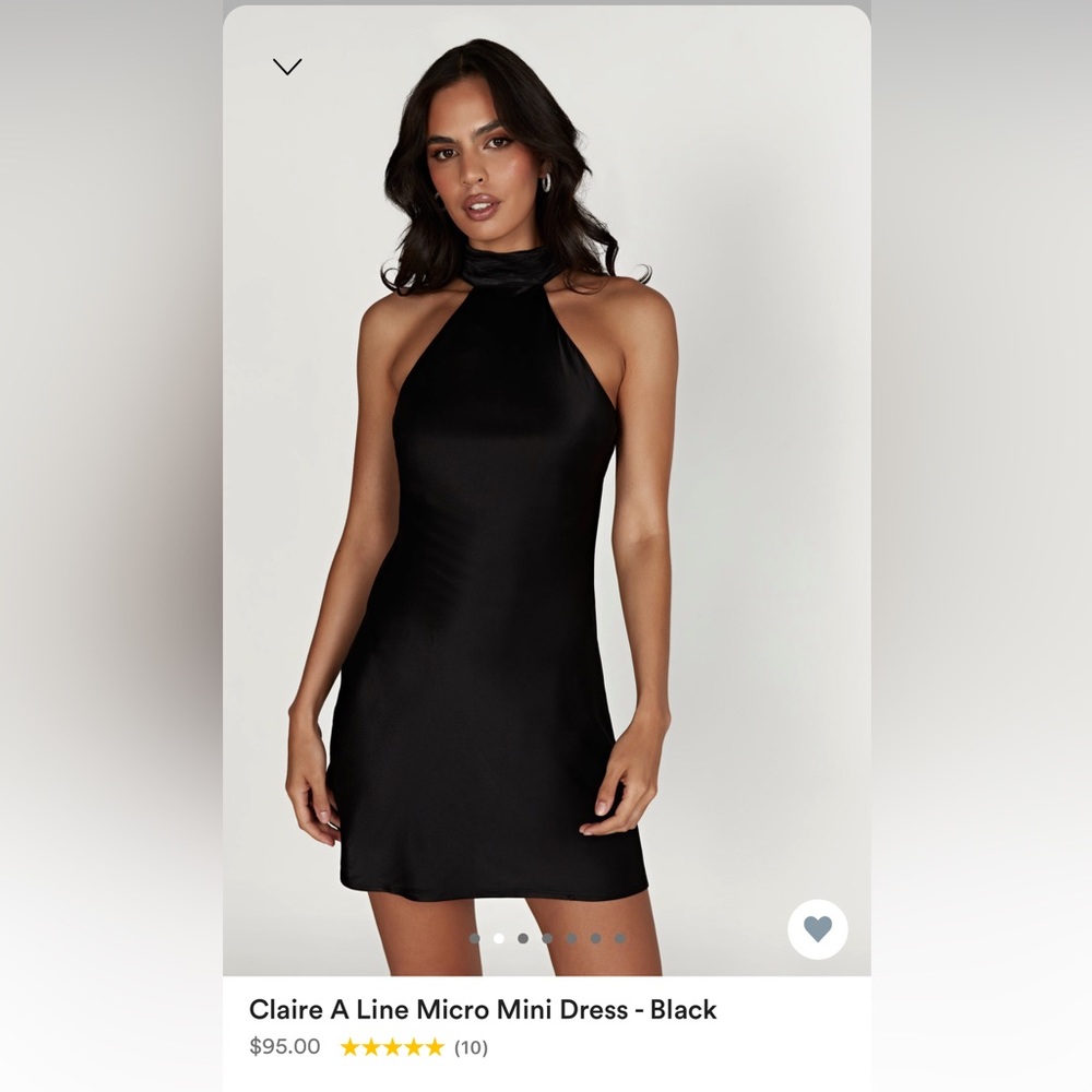 MESHKI open back, high neck black satin short dress